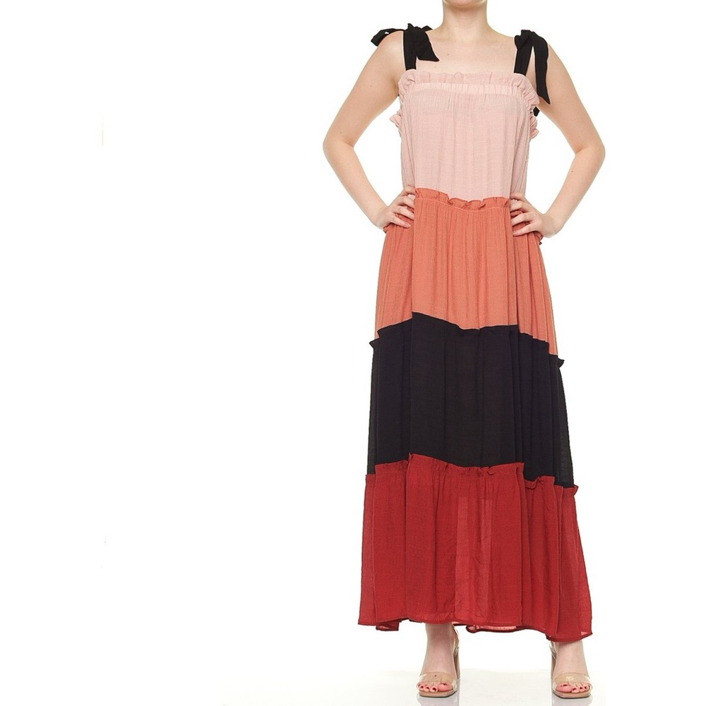 Nwt‎ boutique Blu Pepper color block tired  maxi dress